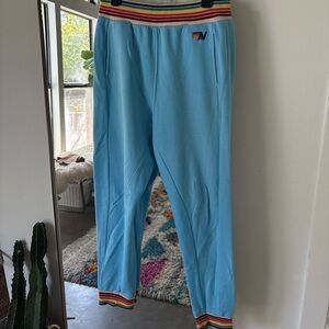 Blue Aviator Nation Jogger Pants with Multicolor Stripes